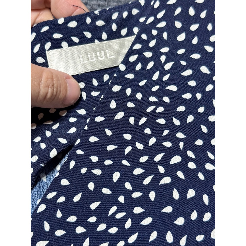 LUUL Midi Dress Womens S Navy White Polka Dot Short Sleeve V-Neck A-Line - Picture 2 of 9